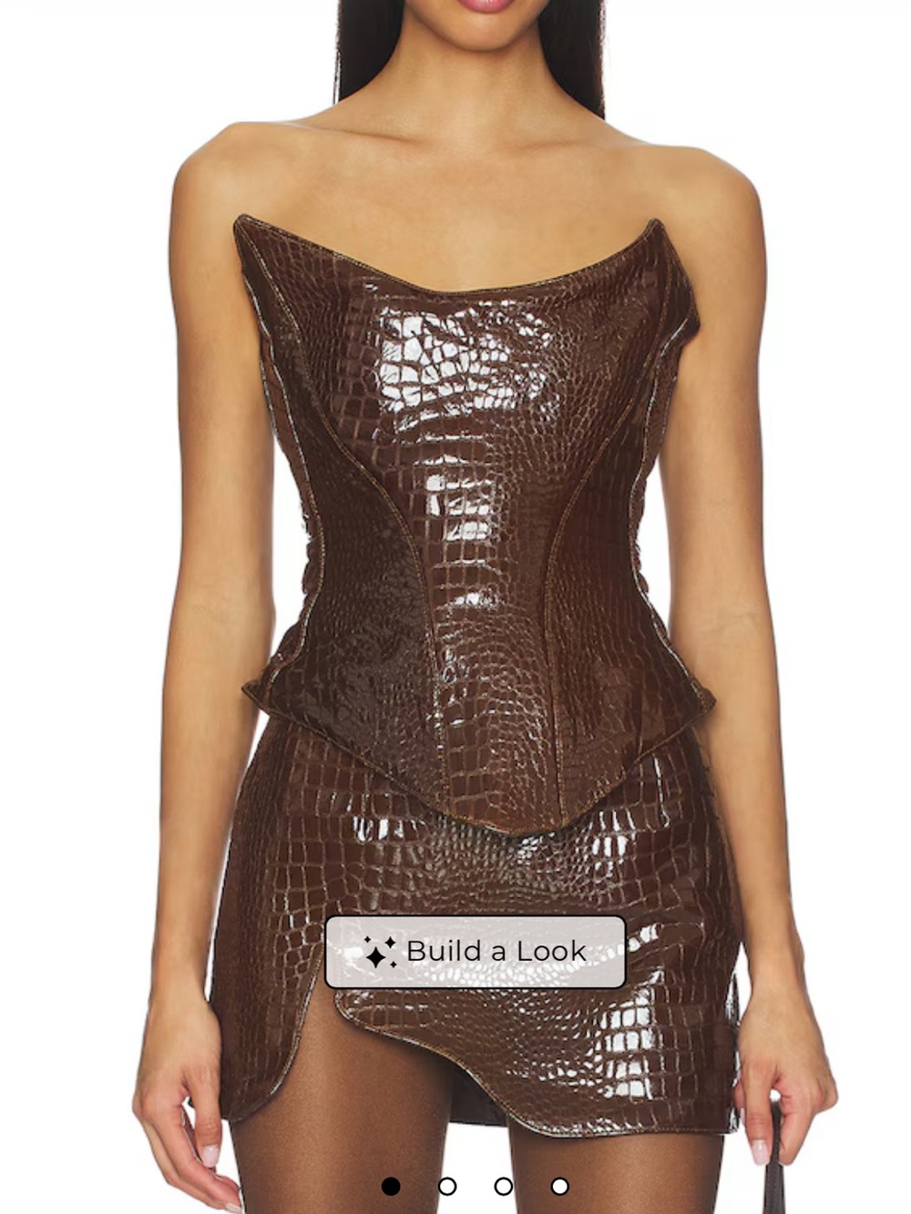 Chocolate Brown Faux-Croc Strapless Corset Top